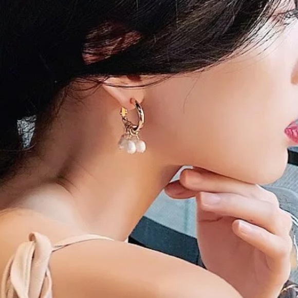 New Gold Pearl Crystal Drop Dangle Earrings - Picture 4 of 6